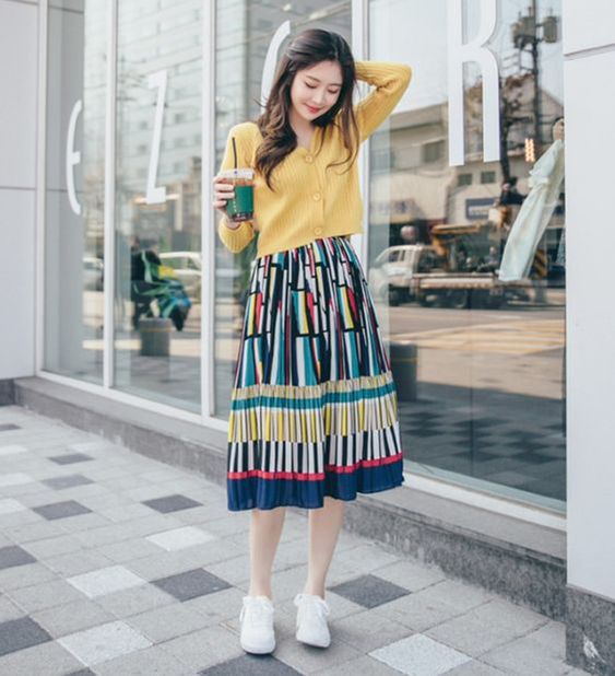 直條紋裙子 　穿搭